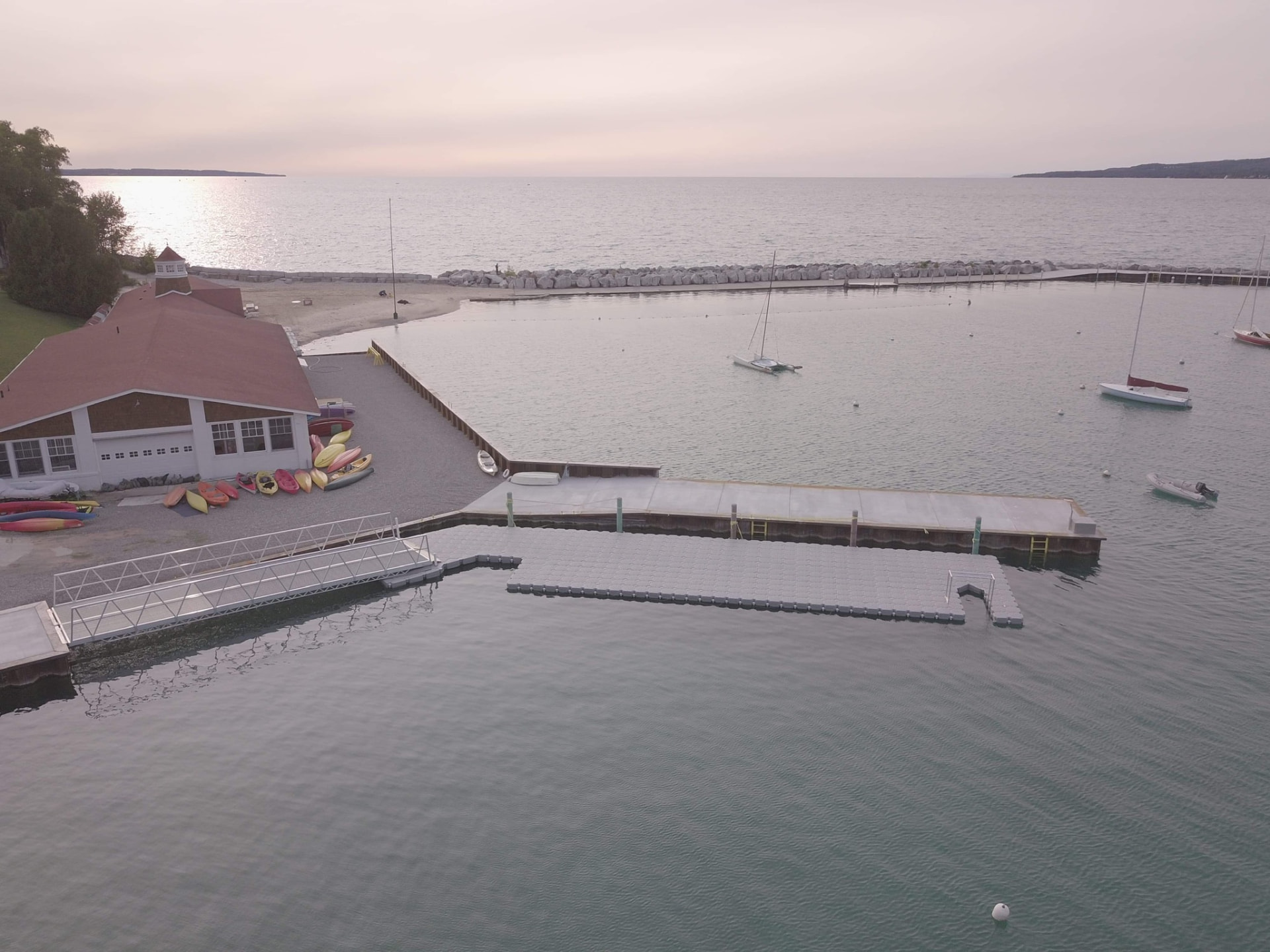 CanDock floating dock system at dusk on a Northern Michigan waterfront